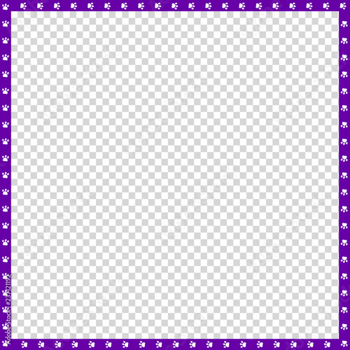 Vector violet and white square border made of animal paws print isolated