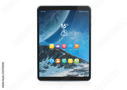 Fényképezés Modern tablet mockup isolated on white 3d rendering