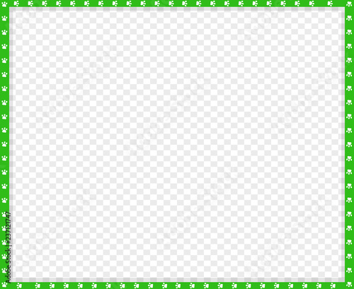 Vector green and white rectangle border of cats paws print isolated