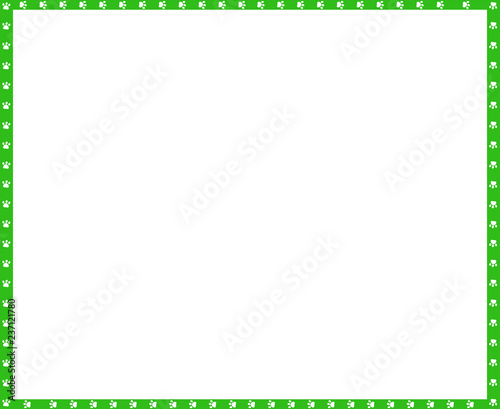 Vector green and white rectangle border of dogs paws print isolated