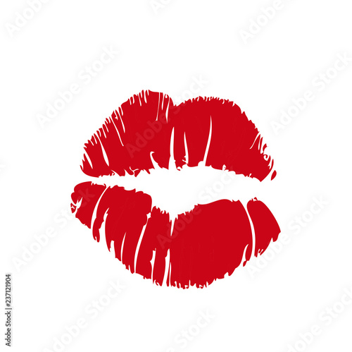 Vector woman red lipstick kiss mark print on white background