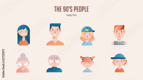 Family avatar pack in gradient illustration