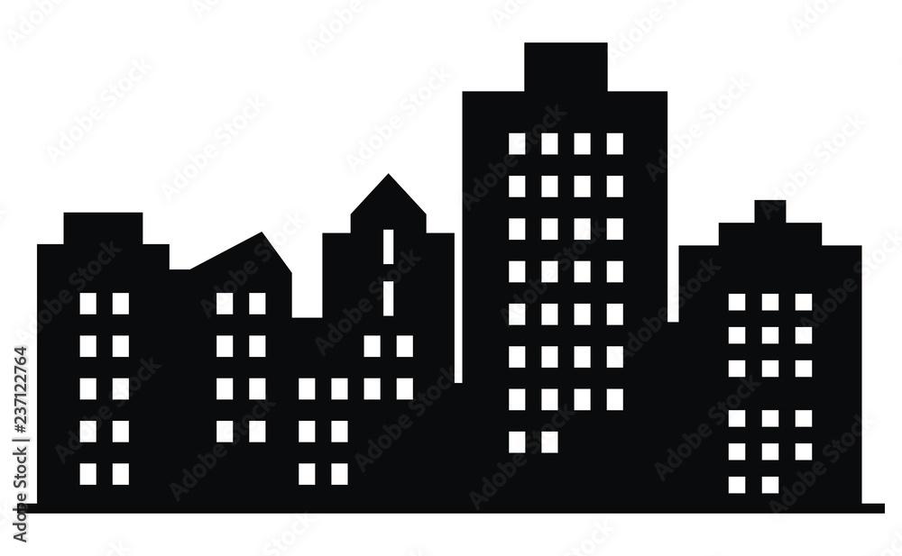 Black silhouette of town, vector icon