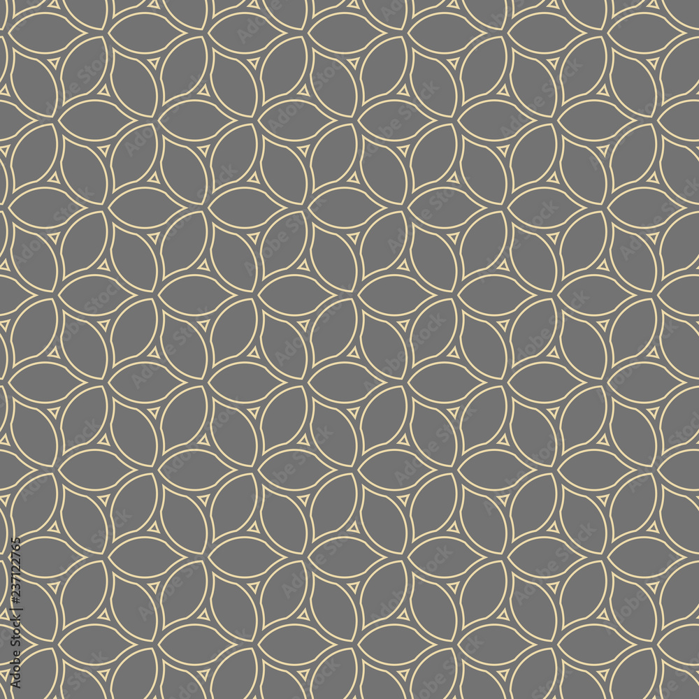 Seamless vector ornament. Modern gray and golden background. Geometric modern pattern