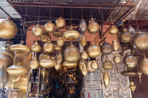 Range of lantern and lamp hanging in the market at Marakesh