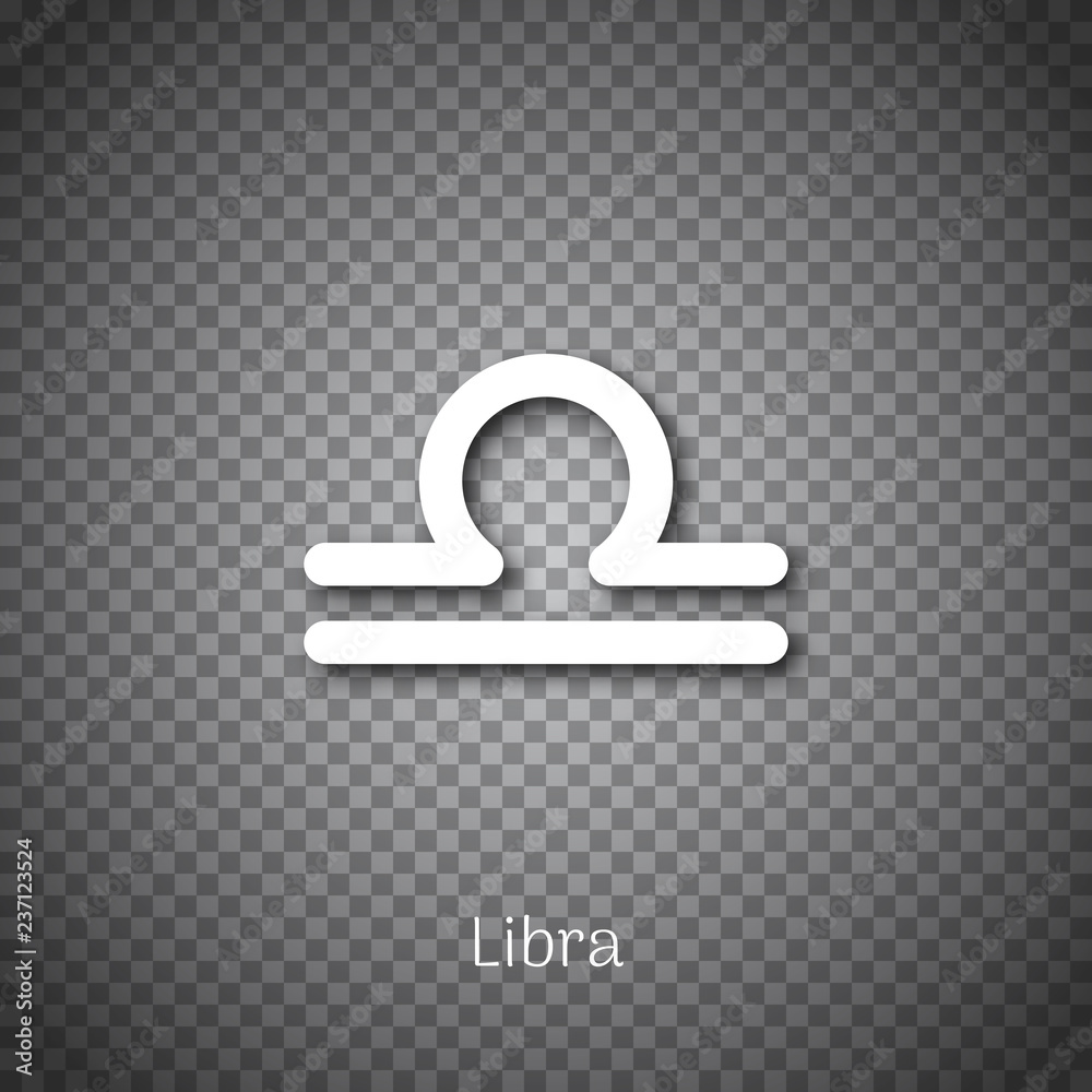 Obraz premium Libra astrological symbol with shadow isolated on transparent background. Star sign for individual astrology horoscope. Zodiac calendar system, mystic birthday constellation vector illustration.