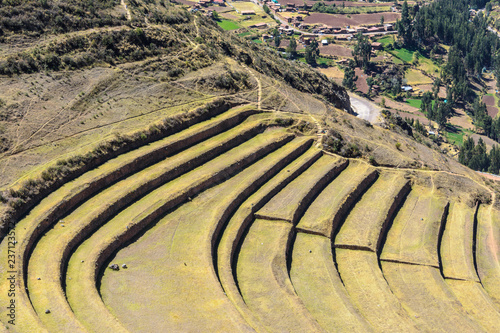 Agricultural terraces at the Incan ruins of Pisac, Peru photo