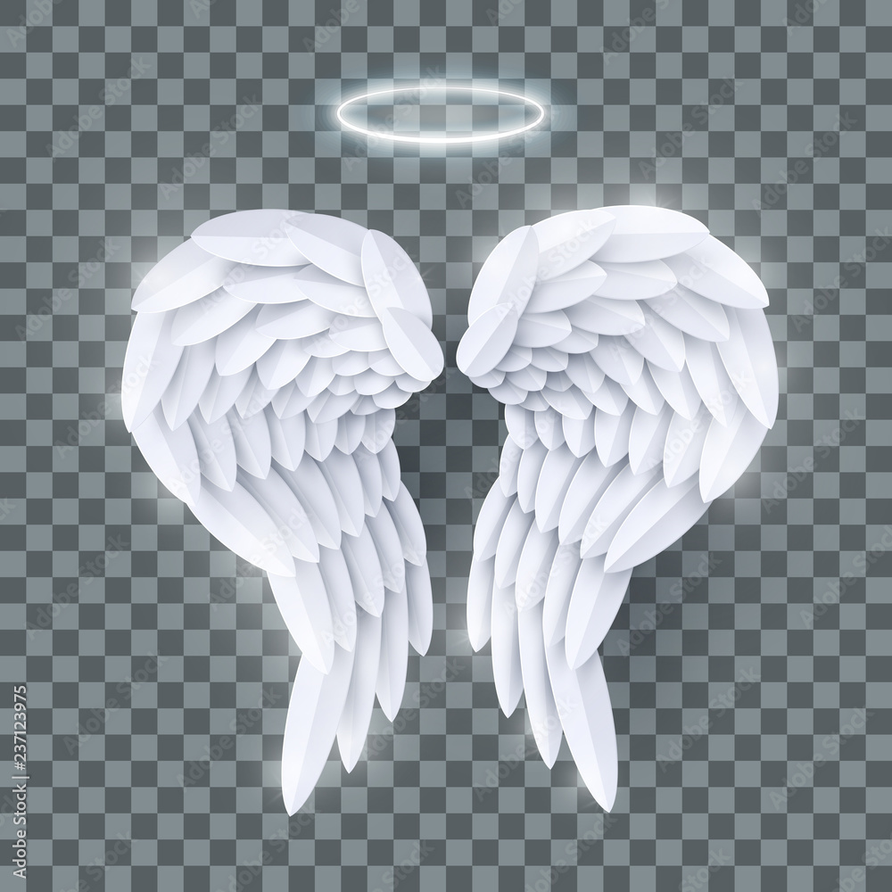 Vector 3d white realistic layered paper cut angel wings isolated on ...