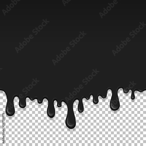Black dripping slime seamless pattern. Petroleum background with copy space. Kids sensory toy vector illustration. Realistic liquid mucus isolated element. Flowing black fluid. Paint drops and blots.