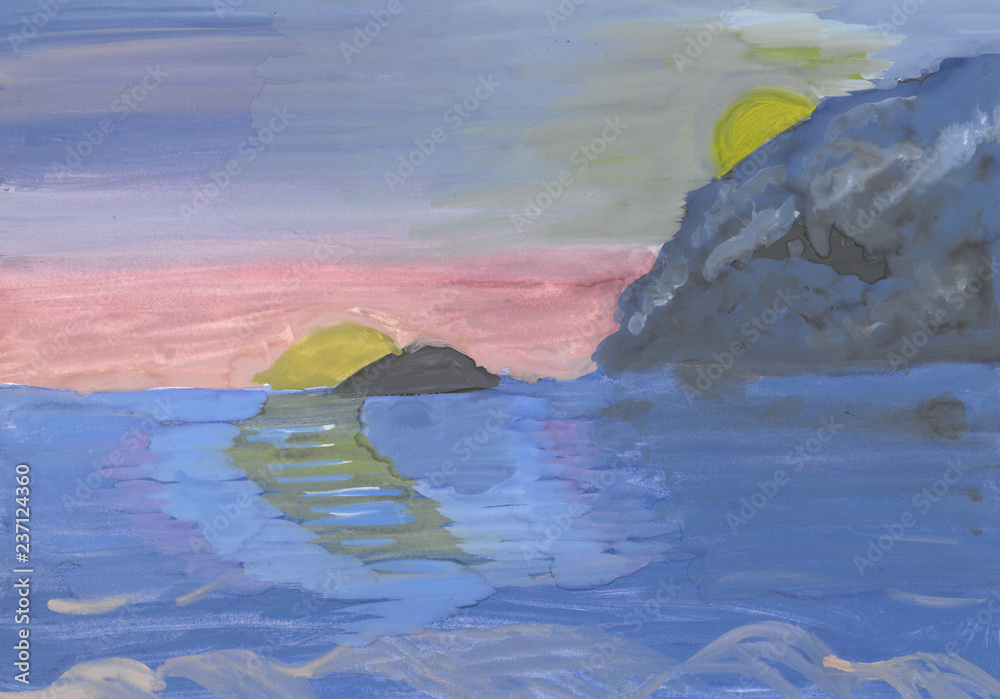 Fototapeta premium children drawing watercolor sea