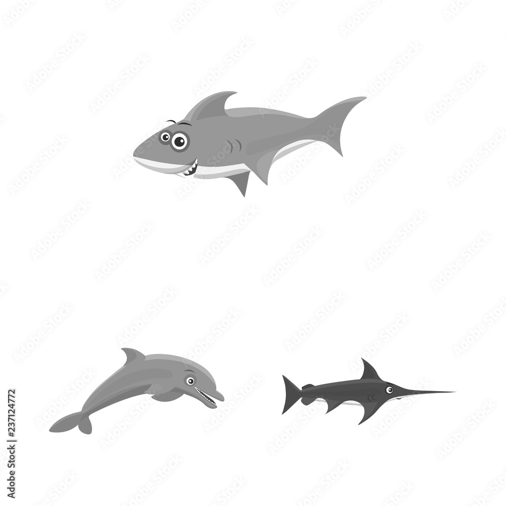 Vector design of sea and animal icon. Set of sea and marine vector icon for stock. Vector design of sea and animal icon. Set of sea and marine vector icon for stock.