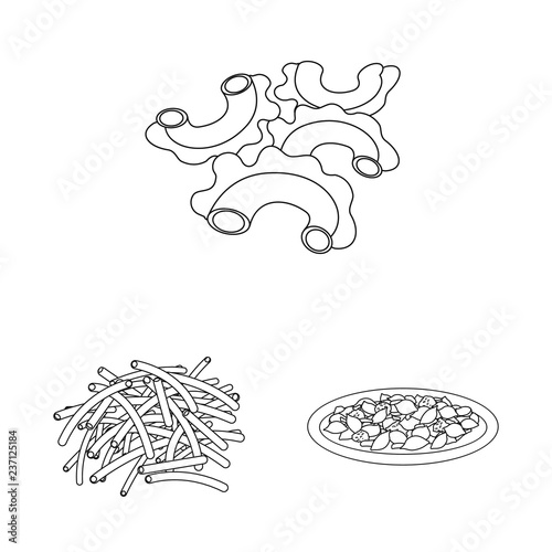 Vector design of pasta and carbohydrate icon. Set of pasta and macaroni stock vector illustration.