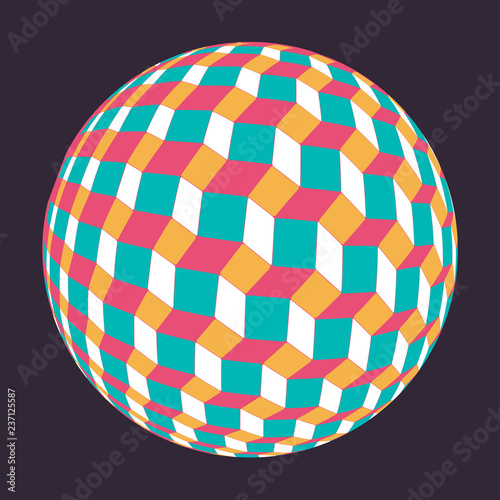 cubic stairs sphere in red yellow blue shades