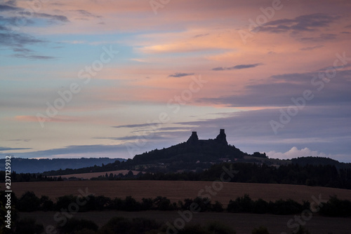 Evening landscape with Trosky Castle, Czech Republic