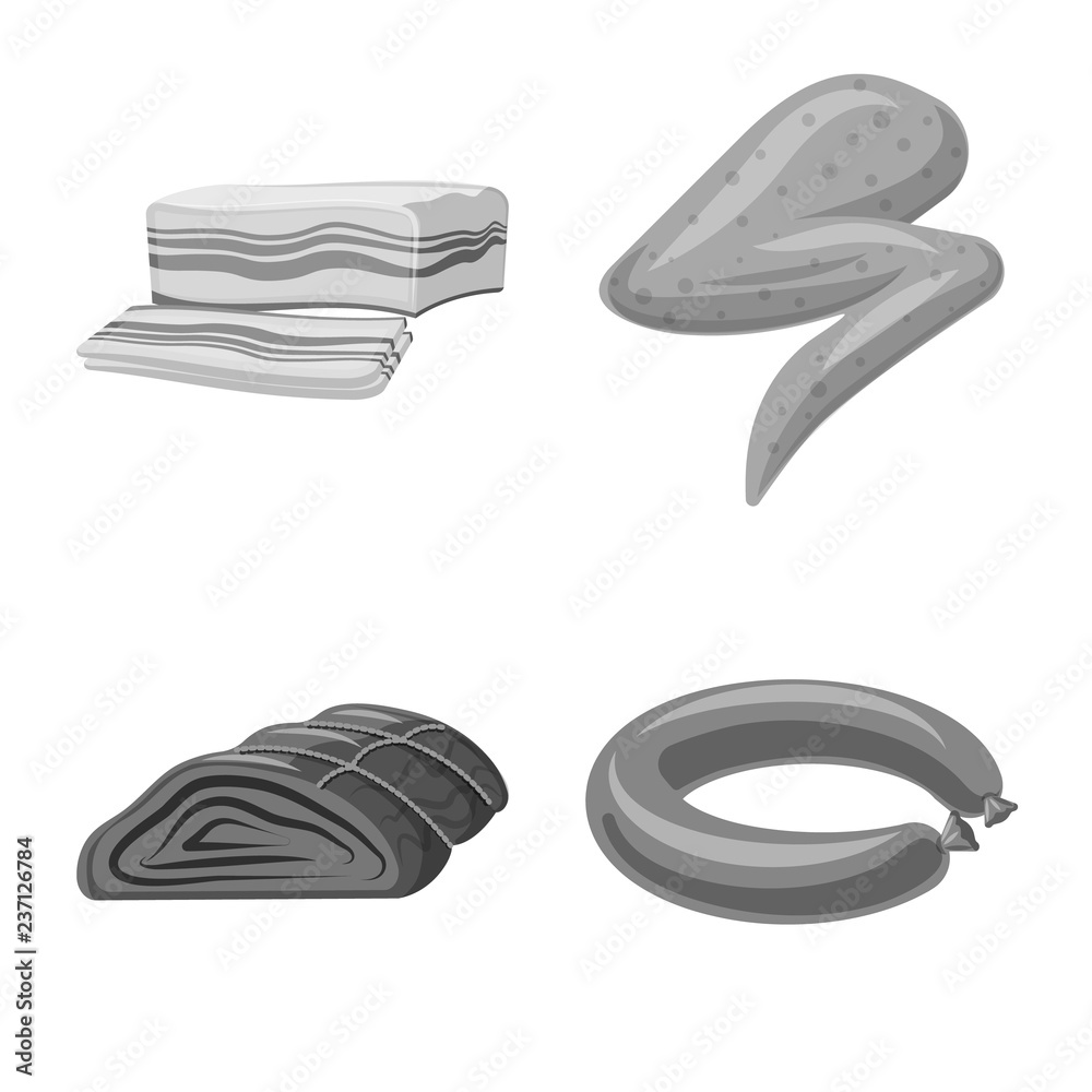Vector design of meat and ham symbol. Set of meat and cooking stock symbol for web. Vector design of meat and ham symbol. Set of meat and cooking stock symbol for web.