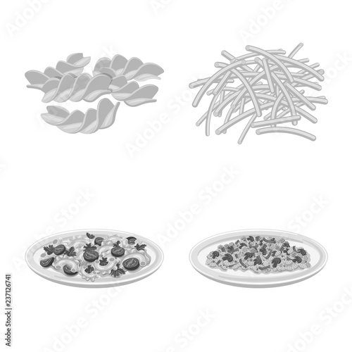Isolated object of pasta and carbohydrate sign. Collection of pasta and macaroni stock vector illustration.