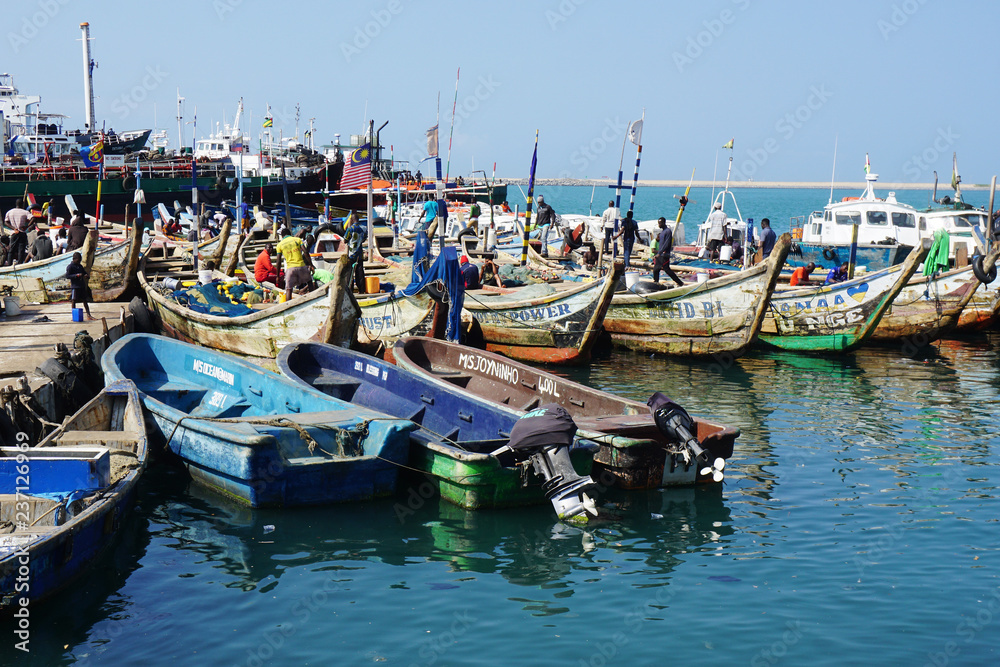 fishing boats in the ficher harbor of Lome in Togo