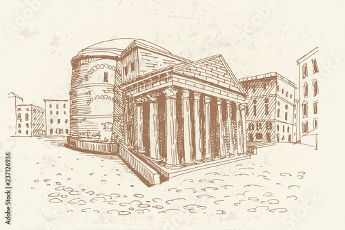 Vector sketch of Pantheon. Rome. Italy.
