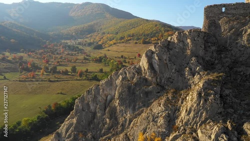 Aerial 4k drone view of medieval Coltesti fortress in Transylvania, Romania photo