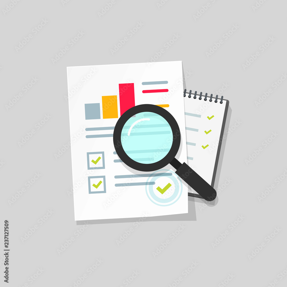 Audit research vector icon, quality inspection review flat paper