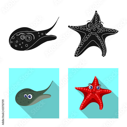 Vector design of sea and animal symbol. Collection of sea and marine stock vector illustration.