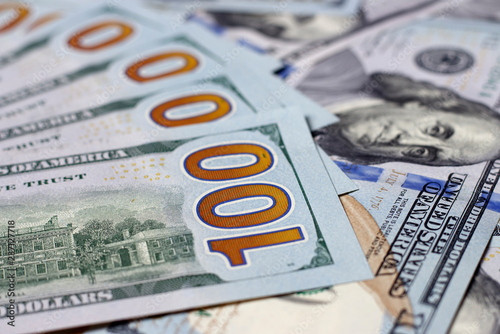 American hundred dollar bills close-up, money background American hundred dollar bills close-up, money background
