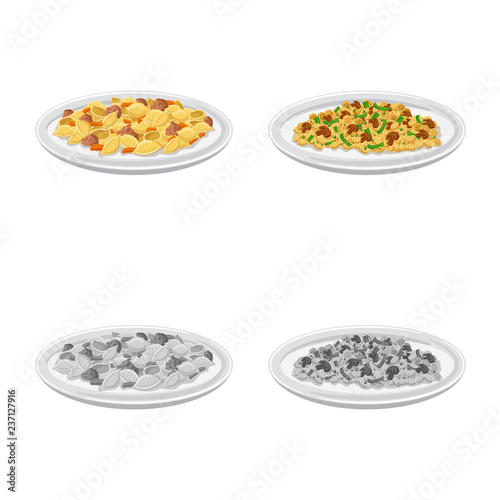 Vector design of pasta and carbohydrate icon. Collection of pasta and macaroni stock vector illustration.