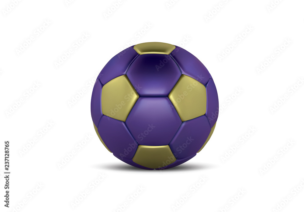 Blue Gold soccer ball on white background. Realistic 3d Blue football ball. Bronze blue football ball