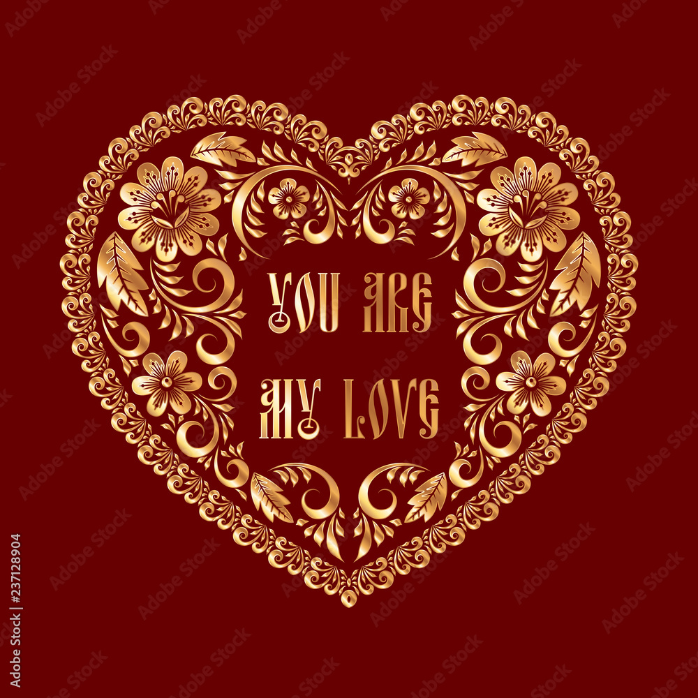 Heart-shaped frame in russian traditional style khokhloma painting. Design element for Valentines Day card Heart-shaped frame in russian traditional style khokhloma painting. Design element for Valentines Day card