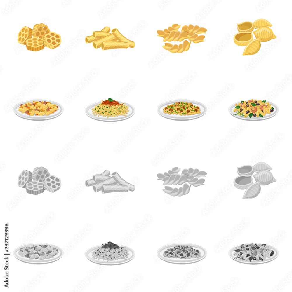 Vector illustration of pasta and carbohydrate logo. Set of pasta and macaroni vector icon for stock. Vector illustration of pasta and carbohydrate logo. Set of pasta and macaroni vector icon for stock.