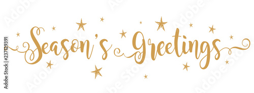 Season's Greetings brush calligraphy vector banner golden stars color