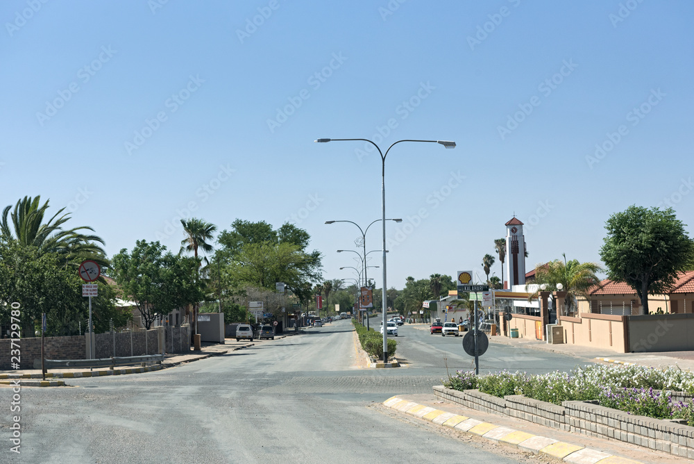 main street in the city of gobabis in the east of namibia