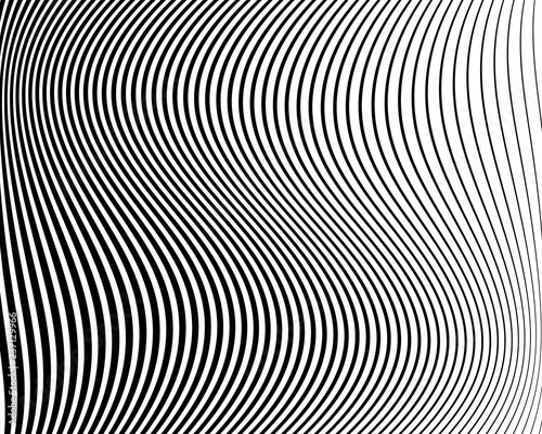 Optical art background. Wave design black and white. Digital image with a psychedelic stripes. Vector illustration 