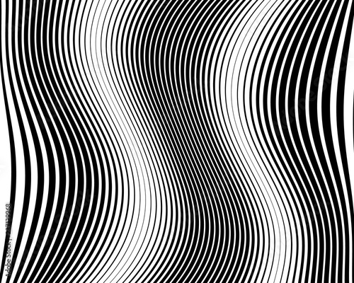 Optical art background. Wave design black and white. Digital image with a psychedelic stripes. Vector illustration 