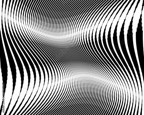 Optical art background. Wave design black and white. Digital image with a psychedelic stripes. Vector illustration 