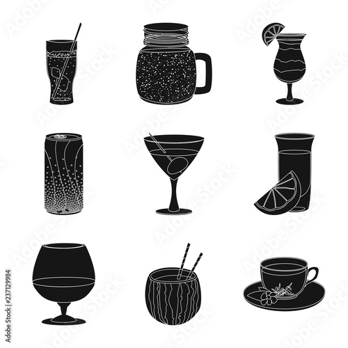 Vector illustration of drink and bar logo. Set of drink and party vector icon for stock.
