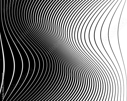 Optical art background. Wave design black and white. Digital image with a psychedelic stripes. Vector illustration 