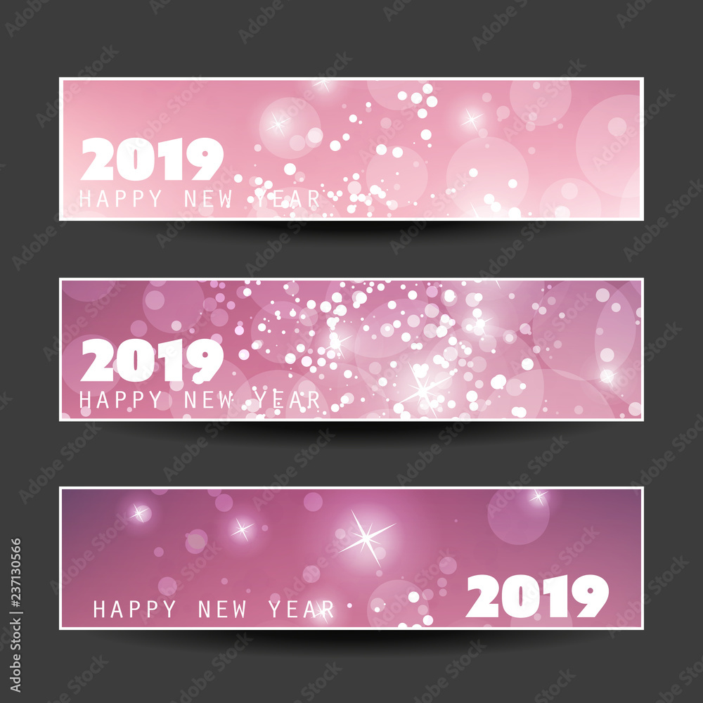 Set of Horizontal Christmas, New Year Headers or Banners Design - 2019