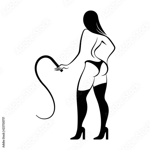 Young sexy woman standing woman with a whip