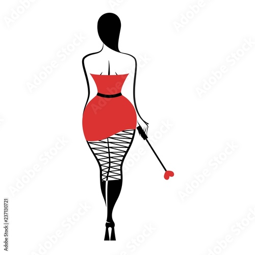 Young sexy woman standing woman with a stack