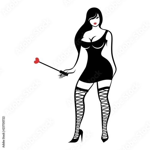 Young sexy woman standing woman with a stack