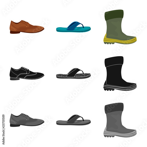 Vector design of shoe and footwear symbol. Collection of shoe and foot stock symbol for web.