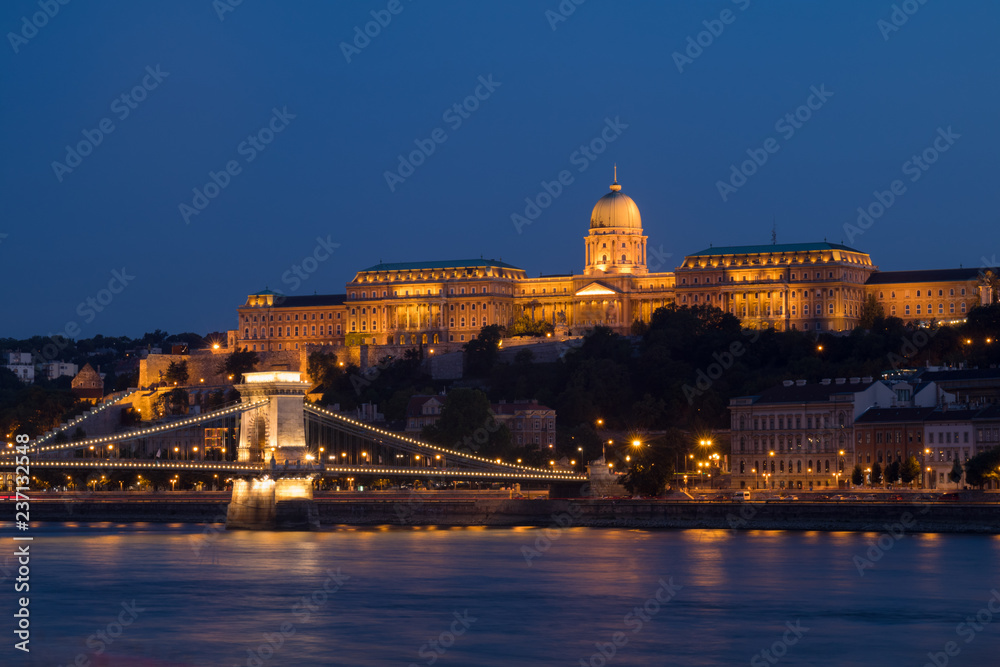 Budapest cityscape with Buda castle and Danube river