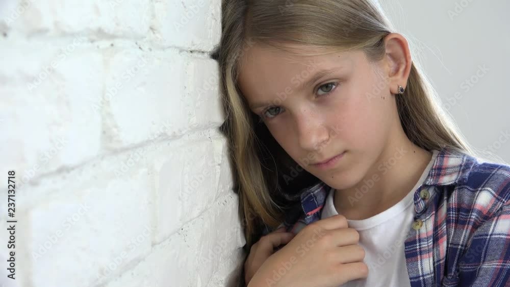 Sad Child, Unhappy Kid, Sick Ill Girl in Depression, Stressed Abused Person Sad Child, Unhappy Kid, Sick Ill Girl in Depression, Stressed Abused Person