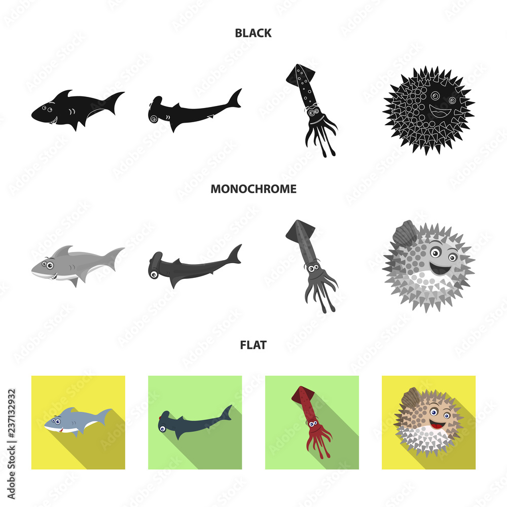 Vector design of sea and animal sign. Set of sea and marine vector icon for stock.