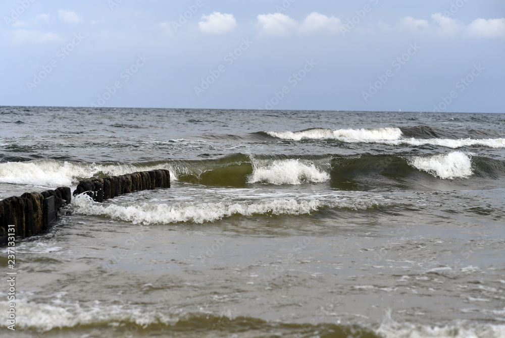 12 JULY 2018 - OSTROW, POLAND: Polish Baltic sea during summer 12 JULY 2018 - OSTROW, POLAND: Polish Baltic sea during summer