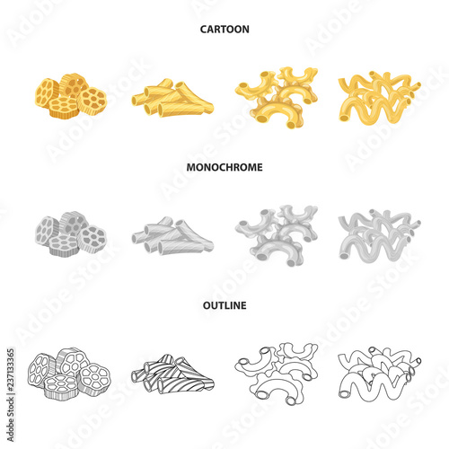 Isolated object of pasta and carbohydrate sign. Collection of pasta and macaroni vector icon for stock.