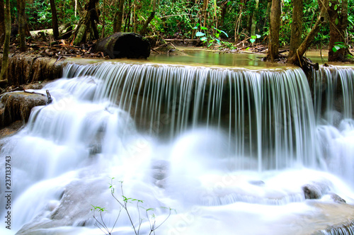 beautiful deep forest waterfall 