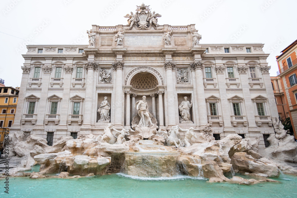 The Trevi fountain in the center in Rome, Italy