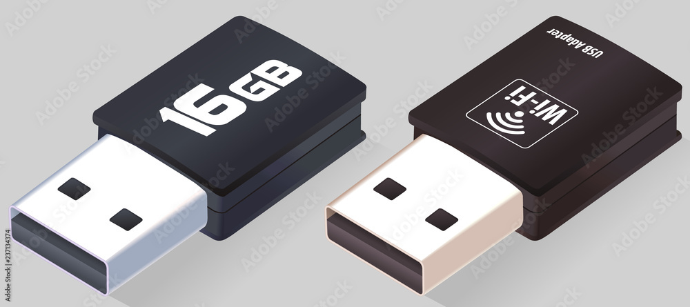 Isometric USB flash drive. Wi-Fi Adapter. Realistic Pen drives. Flash disk.  Opened memory sticks isolated on gray background in 3D. could be used as a  logo or icon. Stock Vector | Adobe